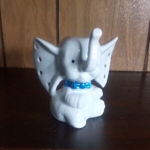 Ceramic Elephant Figurine with Blue Accents